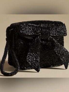 NWOT Anthropologie Black Beaded Bow Clutch - Women Bags